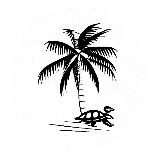 sea turtle with tall palm trees, a plane and a glacier tattoo design idea