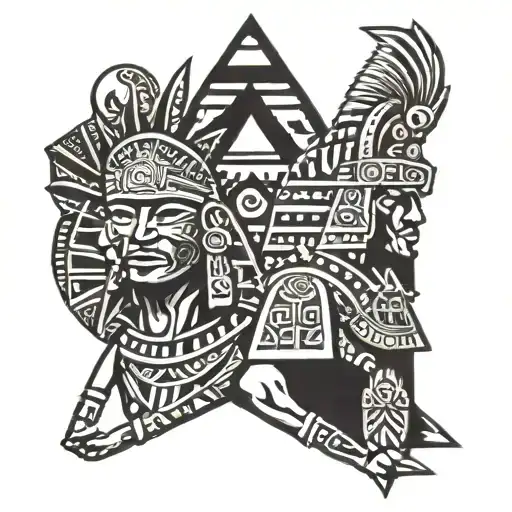Aztec warrior and pyramids  tattoo design idea