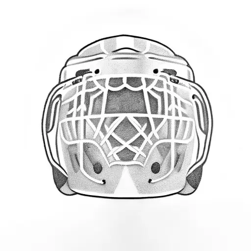 Design a tattoo that incorporates hockey equipment, such as skates, gloves, and a helmet, arranged in an abstract pattern. tattoo design idea