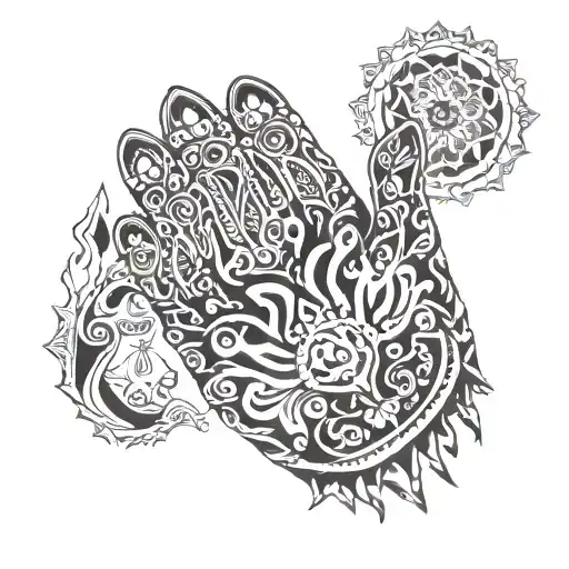 Hand of Fatima integrating tribals tattoo design idea
