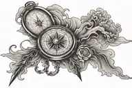 compass surrounded by storm cloud background tattoo design idea