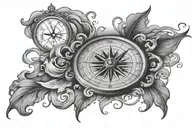 compass surrounded by storm cloud background tattoo design idea