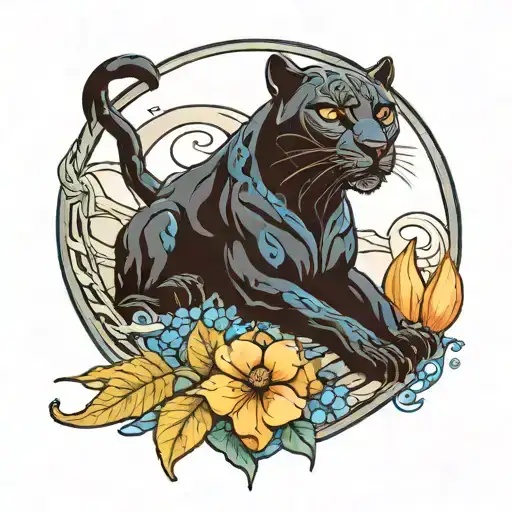 black panther with blue moon and blue eues tattoo design idea