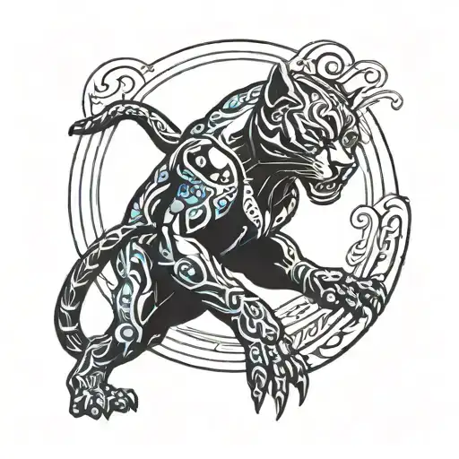 black panther with blue moon tattoo design idea