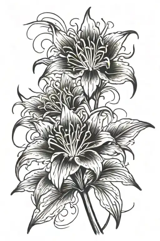 Norigae, spider lily, dates incorporated tattoo design idea