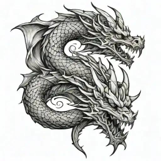 dragon de dos cabezas con ala abiertas  tattoo design idea