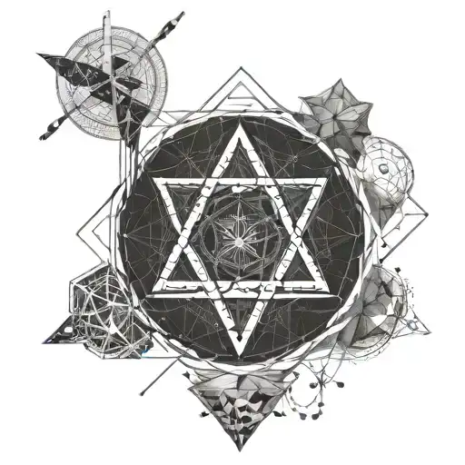 Sacred geometry symbol intertwined with stock market graphs tattoo design idea