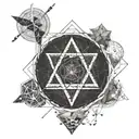 Sacred geometry symbol intertwined with stock market graphs tattoo design idea