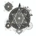 Sacred geometry symbol intertwined with stock market graphs tattoo design idea