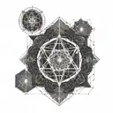 Sacred geometry symbol intertwined with stock market graphs tattoo design idea