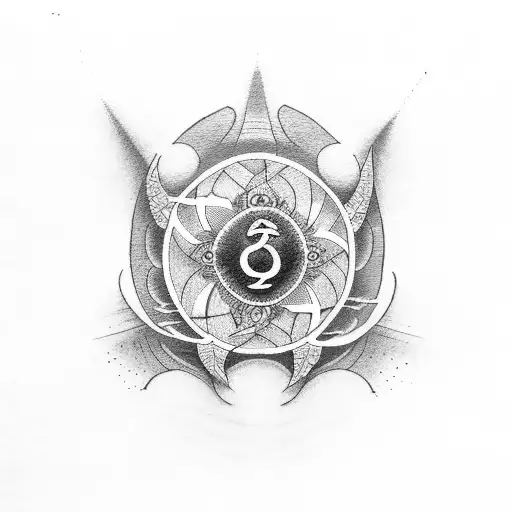 A serene beach scene with a zen symbol incorporated tattoo design idea