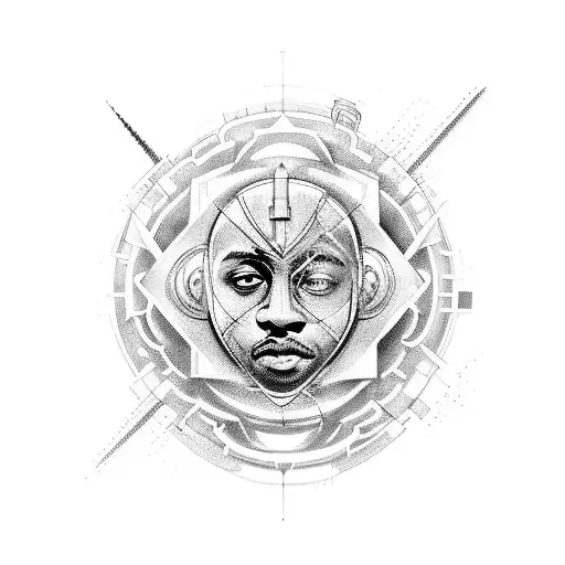 An abstract blackwork tattoo of a soundwave forming the shape of Juice Wrld's face tattoo design idea