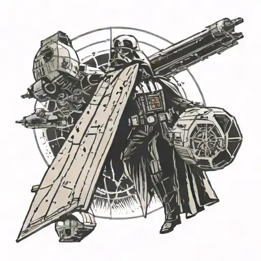 death star firing darth vader silhouette luke skywalker x wing trench run tattoo design idea