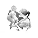 silhouette of mother breastfeeding baby boy with small girl child tattoo design idea