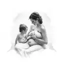 silhouette of mother breastfeeding baby boy with small girl child tattoo design idea