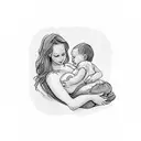 silhouette of mother breastfeeding baby boy with small girl child tattoo design idea