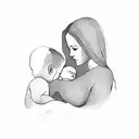 silhouette of mother breastfeeding baby boy with small girl child tattoo design idea