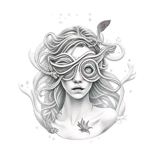 blind folded Mermaid tattoo design idea