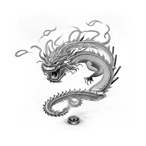 black dragon coiled around bolts of vibrant red lightning to my left arm tattoo design idea