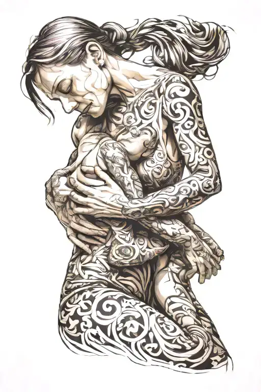 mother embracing her tattoo design idea