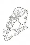 breastfeeding baby girl side profile with rose and name Ashtyn tattoo design idea