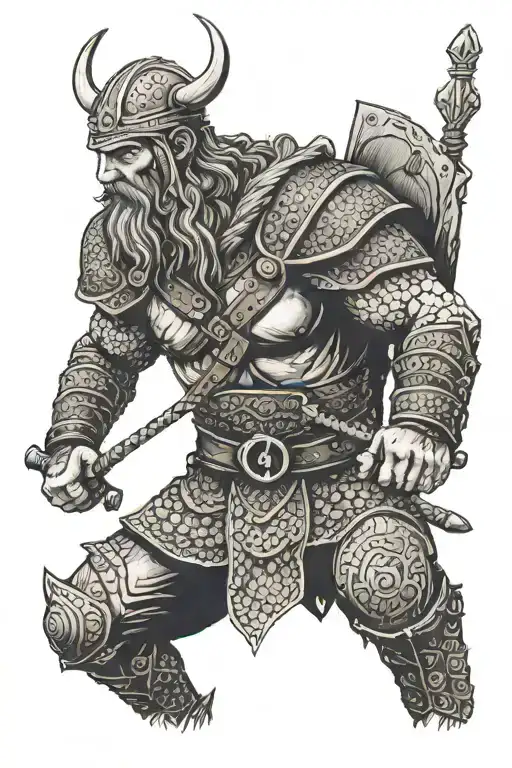 Viking canvas of a life of a man who fight and win with a valkirie tattoo design idea