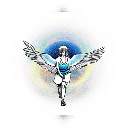 A Cycling Angel Heading Towards Heaven tattoo design idea