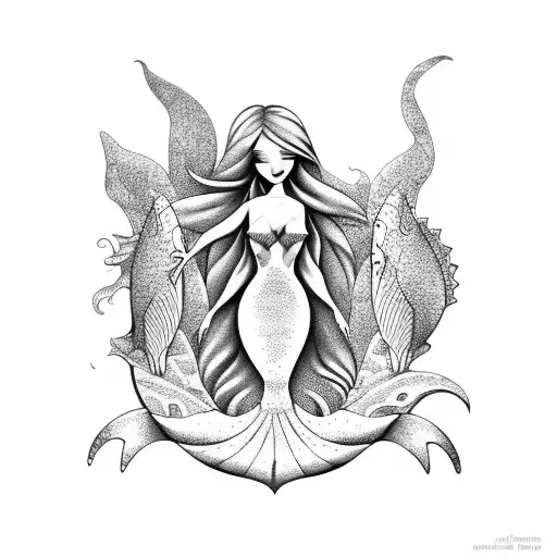 mermaid tale under a wav tattoo design idea