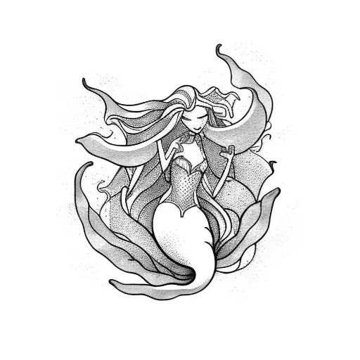 mermaid tale under a wav tattoo design idea