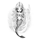 mermaid tale under a wav tattoo design idea