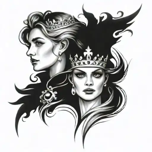 crown and diana tattoo design idea