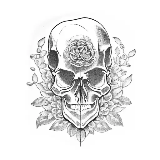 skull in an olive wreath tattoo design idea