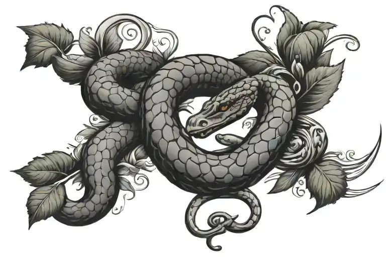snake with apple around roman laurel wreath tattoo design idea