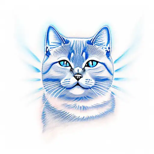 Create a tattoo design using the British Shorthair Blue Point cat breed and using blue eyes tattoo design idea