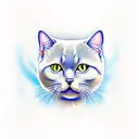 Create a tattoo design using the British Shorthair Blue Point cat breed and using blue eyes tattoo design idea