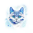 Create a tattoo design using the British Shorthair Blue Point cat breed and using blue eyes tattoo design idea