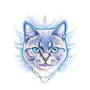 Create a tattoo design using the British Shorthair Blue Point cat breed and using blue eyes tattoo design idea
