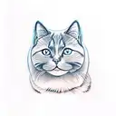 Create a tattoo design using the British Shorthair Blue Point cat breed and using blue eyes tattoo design idea