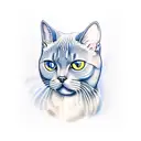 Create a tattoo design using the British Shorthair Blue Point cat breed and using blue eyes tattoo design idea