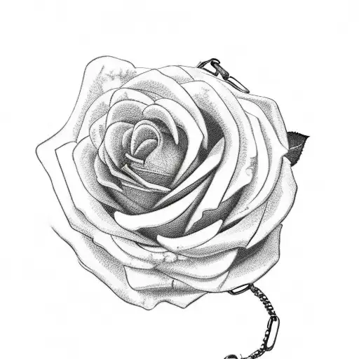 3 Roses, chain around roses stem and pocket watch on the end of the chain tattoo design idea