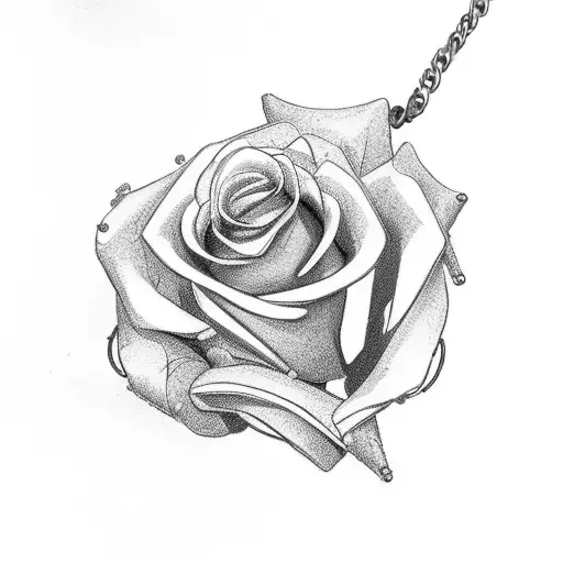 3 Roses with a chain wrapped around it and pocket watch on the end of the chain tattoo design idea