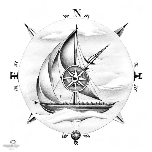 wooden ship sailing compass lighthouse storm clouds nautical chart tattoo design idea