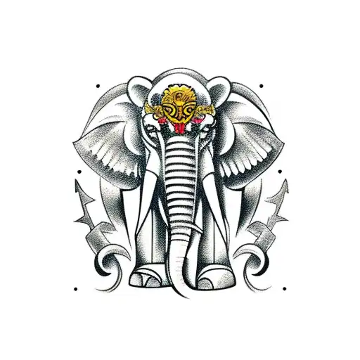 elefante humanoide heavy metal tattoo design idea