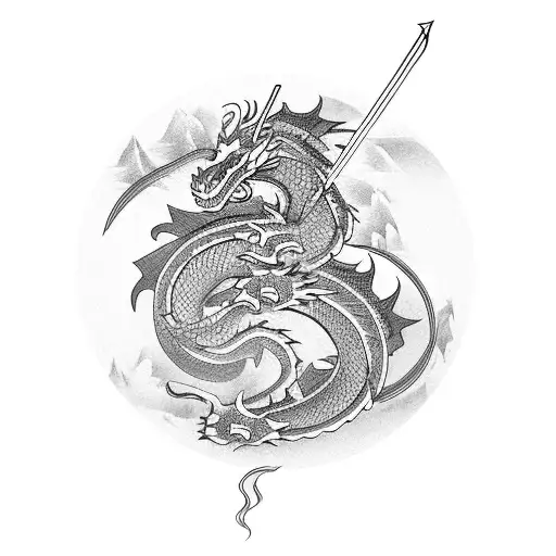 A dragon and samurai facing off in a historical Korean setting tattoo design idea