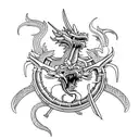 Ancient Korean warriors battling dragons tattoo design idea