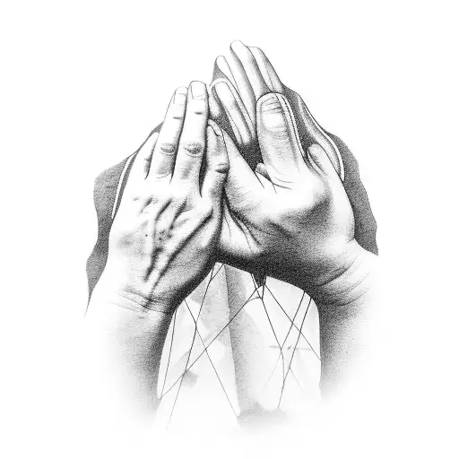A black and grey portrait of grandma and grandson holding hands tattoo design idea