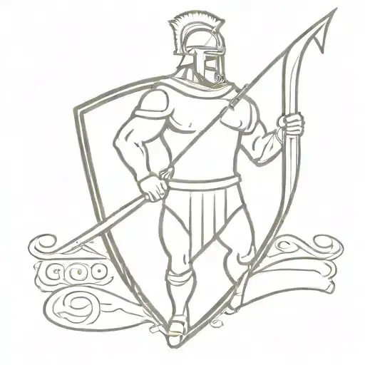 a gladiator is depicted. he is strong. with a shield and spear. He holds a shield in his right hand and a spear in his left. the number 47 on the shield tattoo design idea