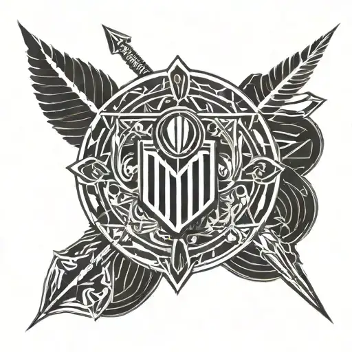 in the style of minimalism gladiator. with a shield and spear. there is a square around it. the number 47 on the shield tattoo design idea