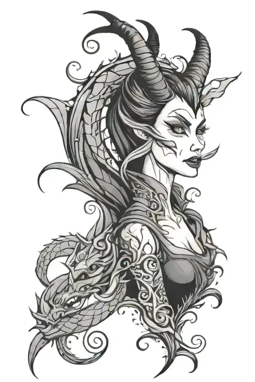 maleficent transforming into a dragon tattoo design idea