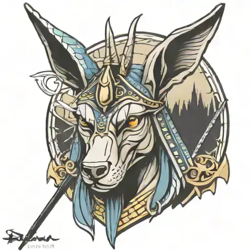 Anubis with staff tattoo design idea
